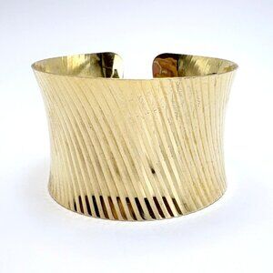 VTG LIRM Gold Over Sterling Silver 925 Ridge Cuff Bracelet 1.5" Wide Size Large